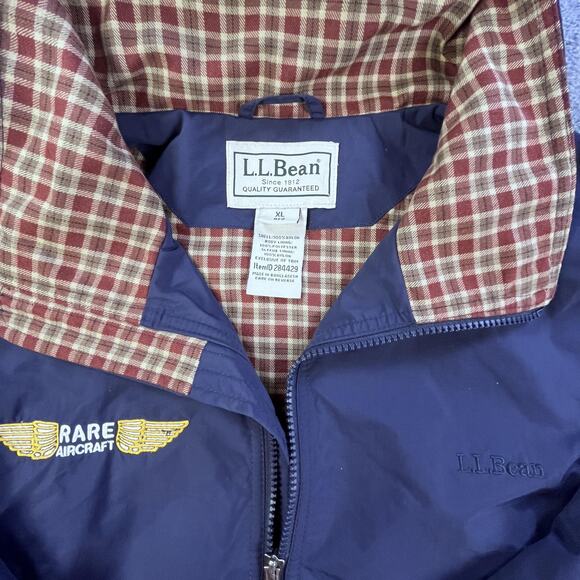 LL Bean Jacket Mens XL Navy Plaid Lined Bomber Full Zip Rare Aircraft Patch Logo - Picture 7 of 16